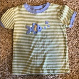 Little English striped fish appliqué shirt